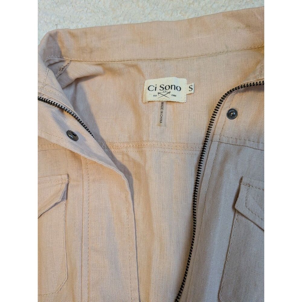 Linen Blend Utility Vest Women Small Peach Summer Military Safari - Picture 6 of 10